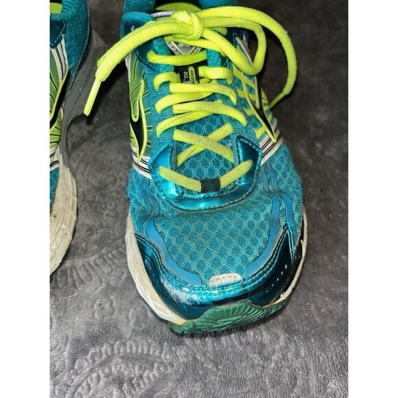 BROOKS Adrenaline GTS 14 Low Top Aqua/Neon Green Running Shoes Women’s 7.5 - Picture 3 of 10
